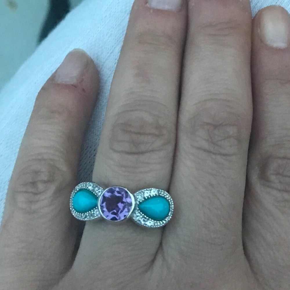 Sterling Silver Turquoise, Garnet and Topaz Ring